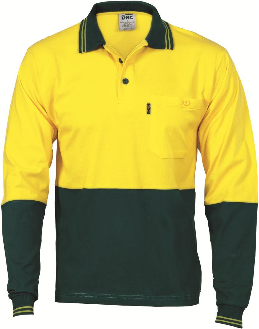 DNC HiVis Cool-Breeze Cotton Jersey L/S Polo Shirt with Under Arm Cotton Mesh (3846)