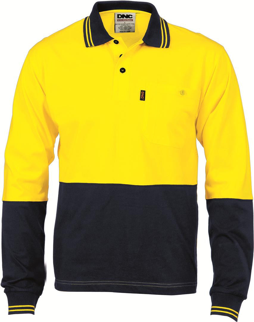 DNC HiVis Cool-Breeze Cotton Jersey L/S Polo Shirt with Under Arm Cotton Mesh (3846)