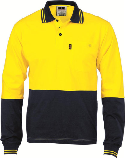 DNC HiVis Cool-Breeze Cotton Jersey L/S Polo Shirt with Under Arm Cotton Mesh (3846)