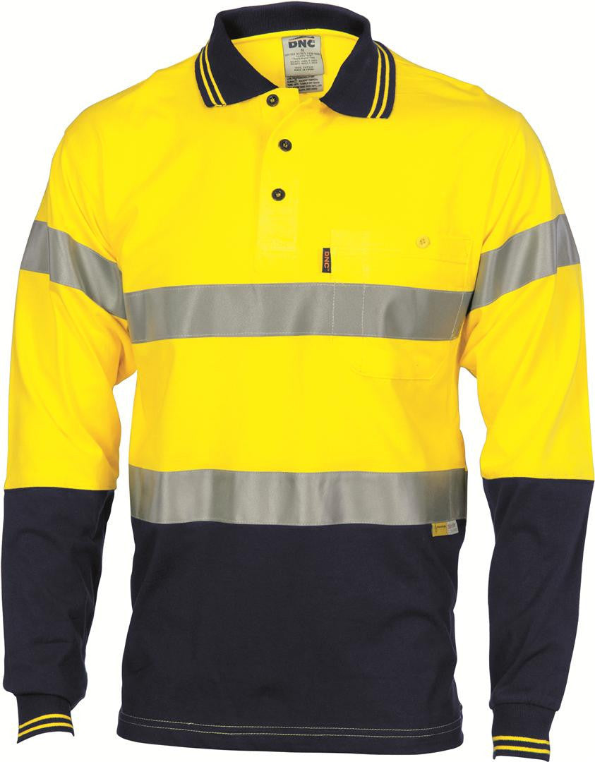 DNC Hivis Cool-Breeze Cotton Jersey Polo With CSR R/Tape - L/S (3916)