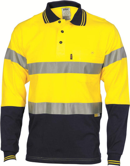 DNC Hivis Cool-Breeze Cotton Jersey Polo With CSR R/Tape - L/S (3916)