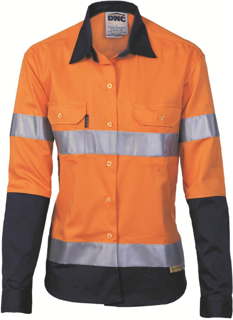 DNC Ladies HiVis Two Tone Drill L/S Shirt with 3M R/T (3936)