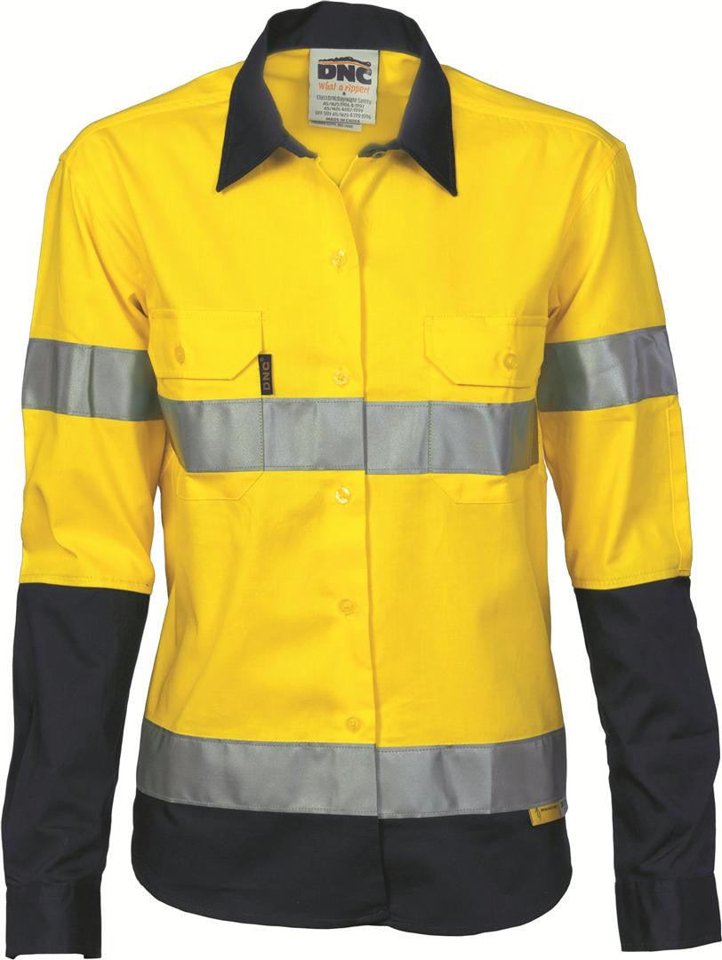 DNC Ladies HiVis Two Tone Drill L/S Shirt with 3M R/T (3936)