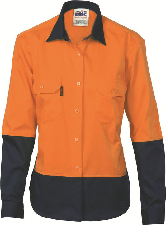 DNC Ladies HiVis Two Tone Cool-Breeze Cotton Shirt, L/S (3940)