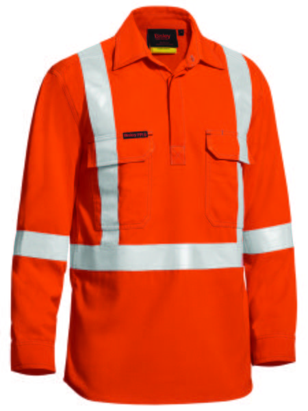 Bisley Tencate Tecasafe® Plus Taped Hi Vis Closed Front Lightweight Fr Shirt - Long Sleeve-(BSC8176T)