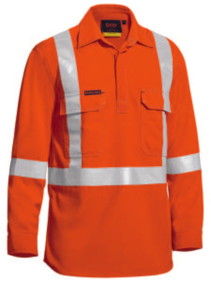 Bisley Tencate Tecasafe® Plus Taped Hi Vis Closed Front Lightweight Fr Shirt - Long Sleeve-(BSC8176T)