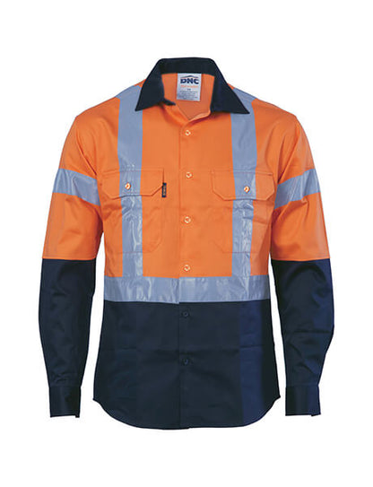 DNC HiVis D/N 2 Tone Drill Shirt with H Pattern Reflective Tape, Long Sleeve (3983)