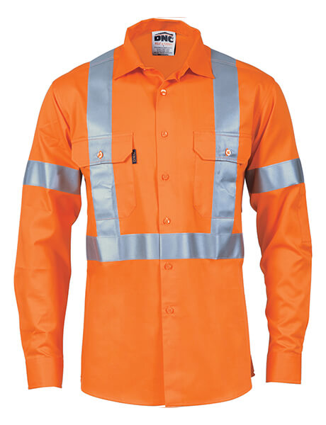 DNC HiVis D/N Cotton Shirt with Cross Back Generic R/Tape - long sleeve (3989)