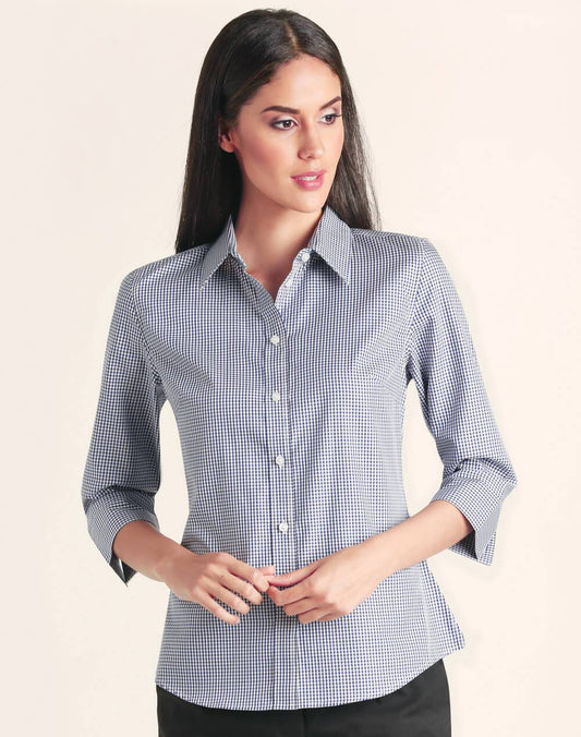 Winning Spirit Ladie's Two Tone Gingham 3/4 Sleeve Shirt (M8320Q)