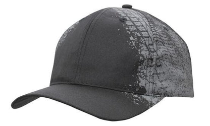 Headwear 6 Panel Breathable Poly Twill cap with Tyre print (4186)