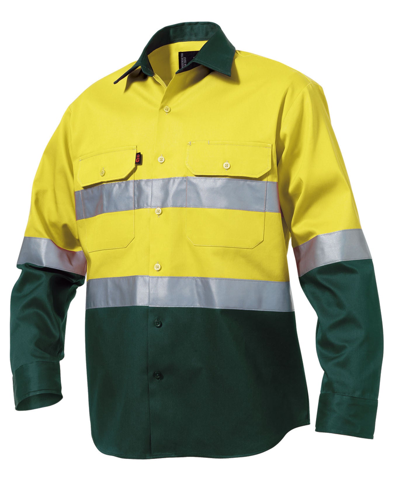 King Gee-King Gee L/s Hi-vis Open Front Spliced Reflect Shirt with Hi Vis Tape-Yellow/Green / S-Uniform Wholesalers - 2