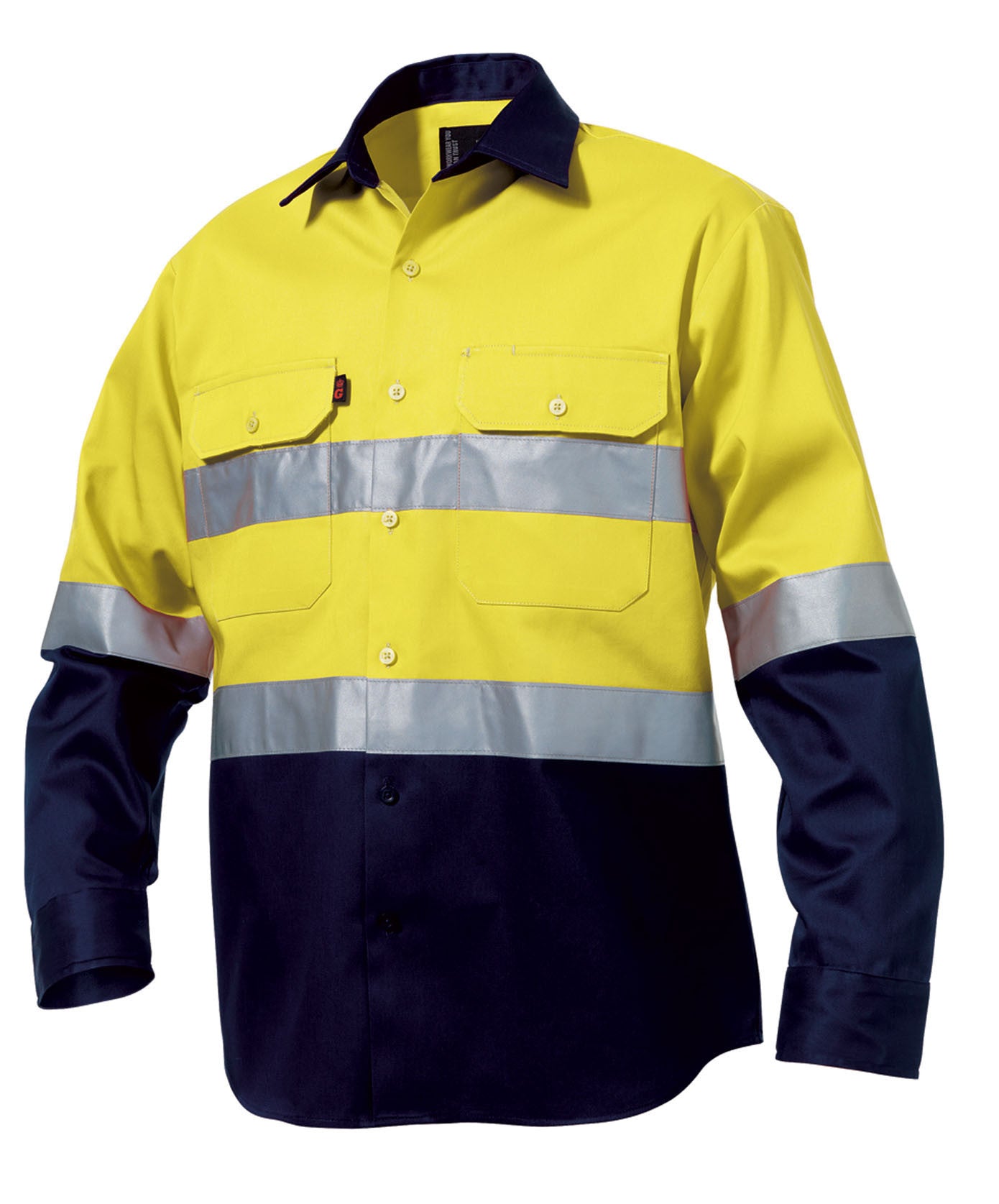 King Gee-King Gee L/s Hi-vis Open Front Spliced Reflect Shirt with Hi Vis Tape-Yellow/Navy / S-Uniform Wholesalers - 3