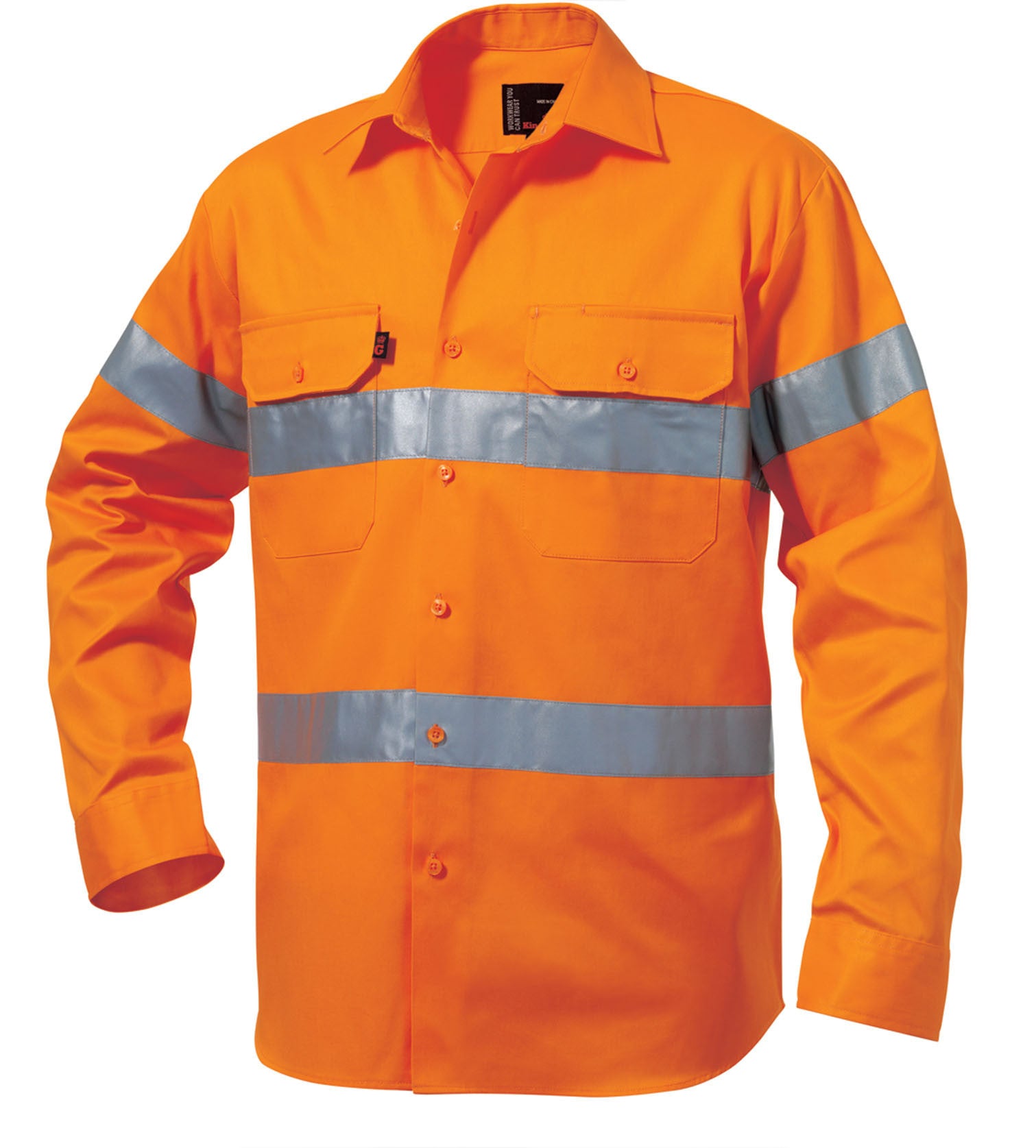 King Gee-King Gee Hi Vis Drill Shirt W Reflective Hoop Tape - 100% Cotton Drill-Orange / L-Uniform Wholesalers - 1