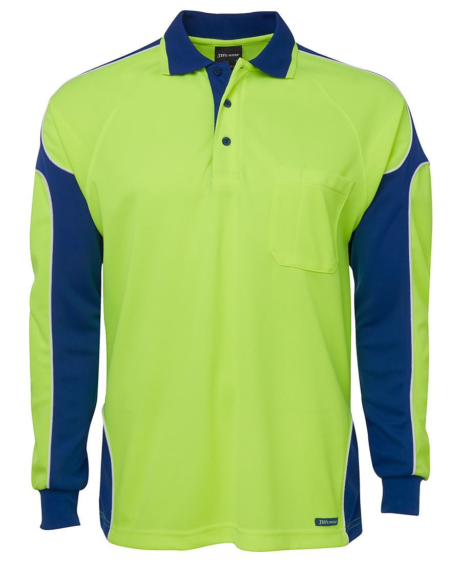 JB's Wear-JB's Hi Vis Long Sleeve Arm Panel Polo - Adults-Lime/Royal / XS-Uniform Wholesalers - 8