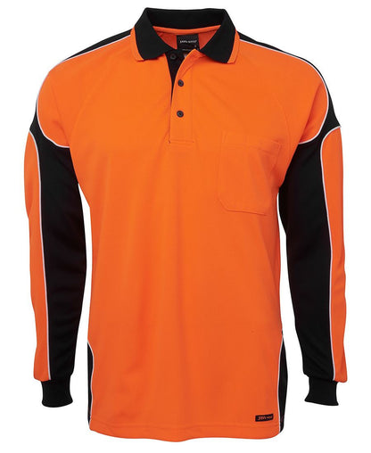 JB's Wear-JB's Hi Vis Long Sleeve Arm Panel Polo - Adults-Orange/Black / XS-Uniform Wholesalers - 9