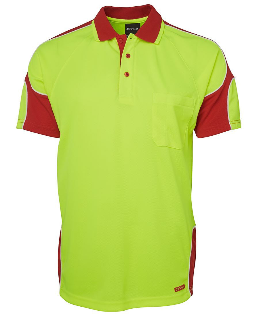 JB's Wear-JB's Hi Vis S/S Arm Panel Polo - Adults-Lime/Red / XS-Uniform Wholesalers - 3