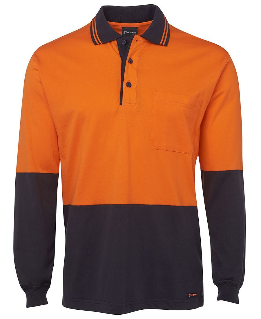 JB's Wear-Jb's Hi Vis Long Sleeve Cotton Polo - Adults-Orange/Navy / XS-Uniform Wholesalers - 2