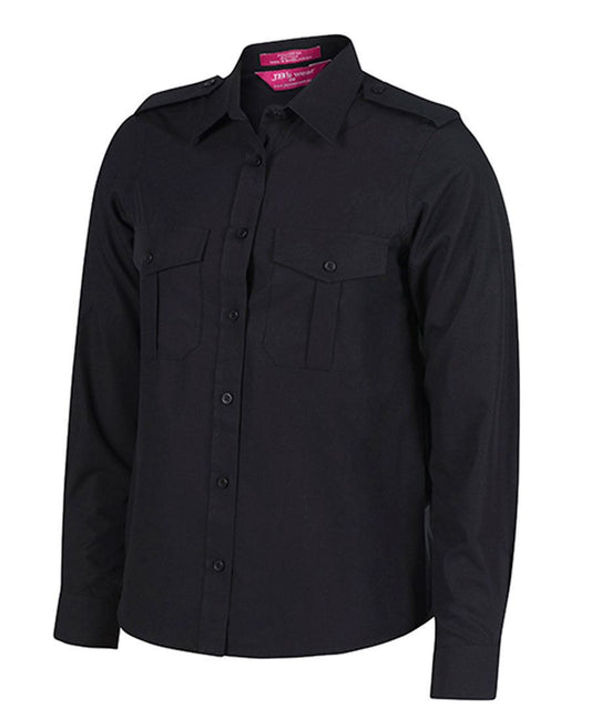 JB's Wear-JB's Ladies Epaulette Shirt L/S-8 / Black-Uniform Wholesalers - 1