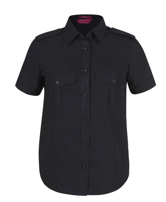 JB's Wear-JB's Ladies Epaulette Shirt S/S-8 / Black-Uniform Wholesalers - 1
