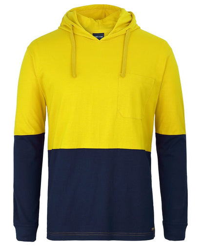 JBs Wear Hi Vis L/S Cotton Tee With Hood (6HCTL)