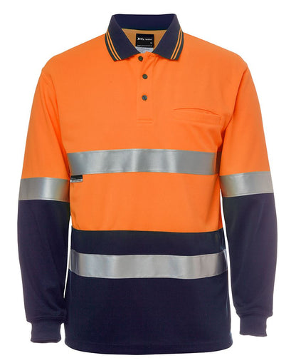 JBs Wear Hi Vis L/s (d+n) Cotton Back Polo - Adults (6HMCB)