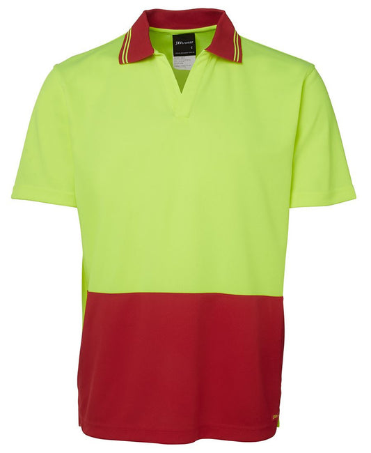 JB's Wear-JB's Hi Vis S/S Non Button Polo-Lime/Red / XS-Uniform Wholesalers - 1