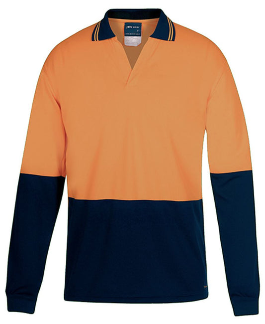 JB's Wear-JB's Hi Vis L/S Non Button Polo-ORANGE/NAVY / XS-Uniform Wholesalers - 2