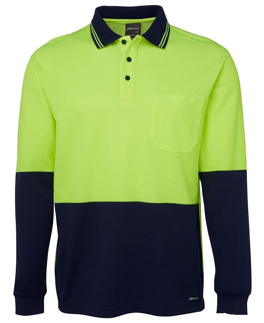 JB's Wear-Jb's Hi Vis Long Sleeve Cotton Back Polo - Adults-XS / Lime/Navy-Uniform Wholesalers - 2