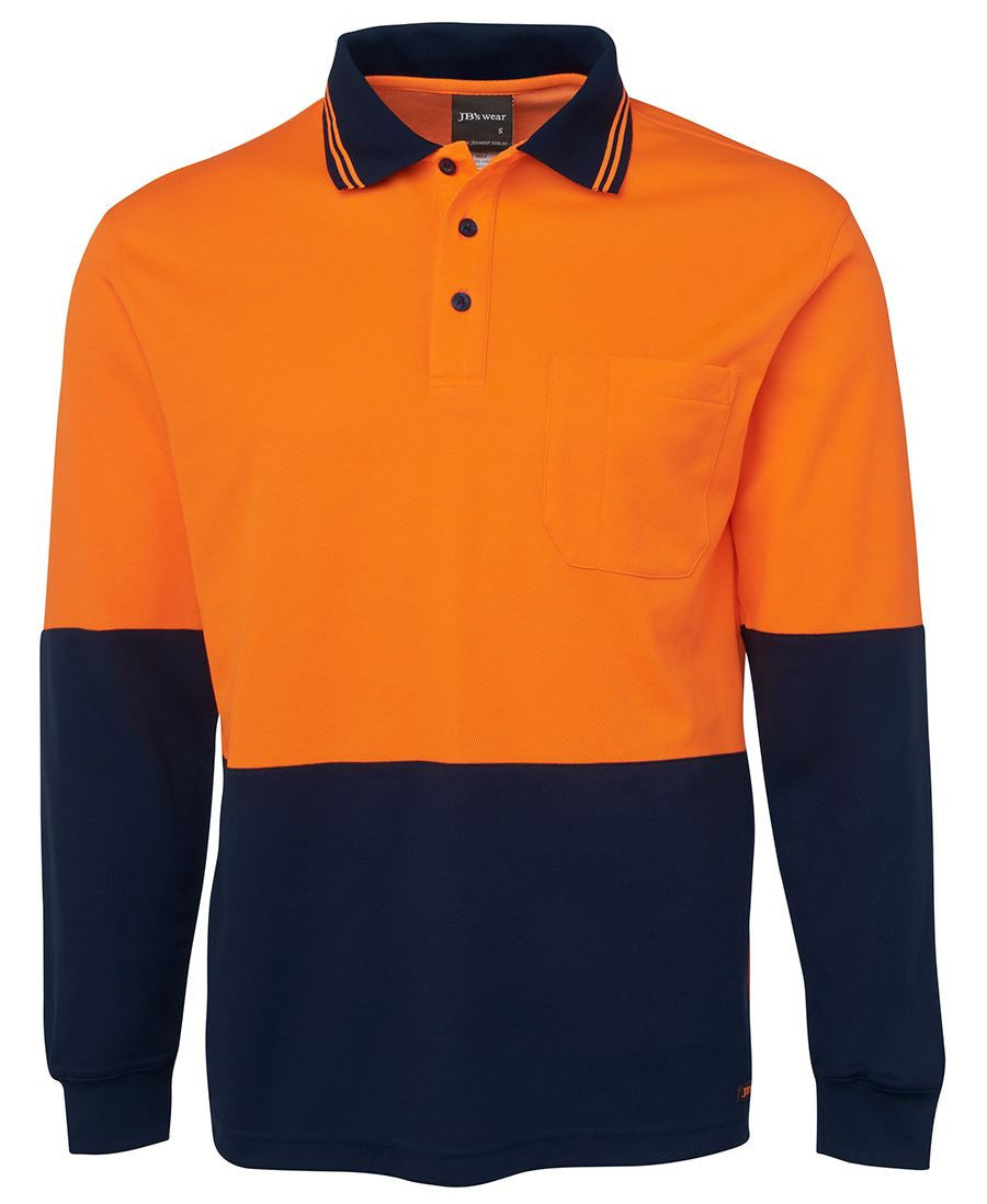 JB's Wear-Jb's Hi Vis Long Sleeve Cotton Back Polo - Adults-XS / Orange/Navy-Uniform Wholesalers - 3