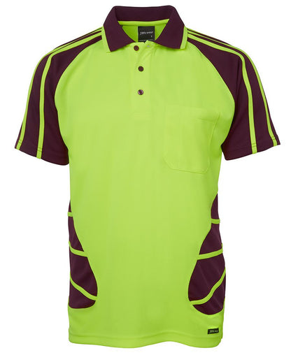 JB's Wear-Jb's Hi Vis Short Sleeve Spider Polo - Adults-Lime/Maroon / XS-Uniform Wholesalers - 5