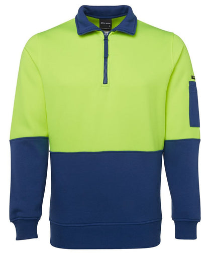 JB's Wear-JB's Hi Vis 1/2 Zip Fleecy Sweat - Adults-Lime/Royal / S-Uniform Wholesalers - 7