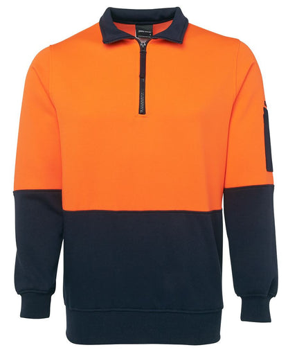 JB's Wear-JB's Hi Vis 1/2 Zip Fleecy Sweat - Adults-Orange/Navy / S-Uniform Wholesalers - 9