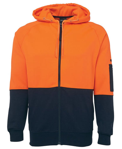 JBs Wear Hi Vis Hi Vis Full Zip Fleecy Hoodie - Adults (6HVH)