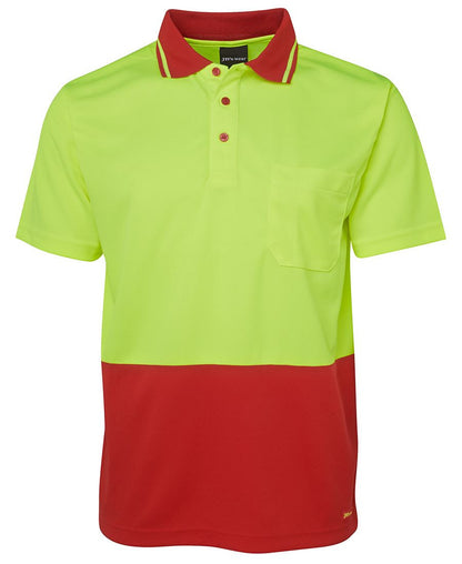 JB's Wear-JB's Adults Hi Vis  Non Cuff Traditional Polo 1st (11 colour)-Lime/Red / XS-Uniform Wholesalers - 3