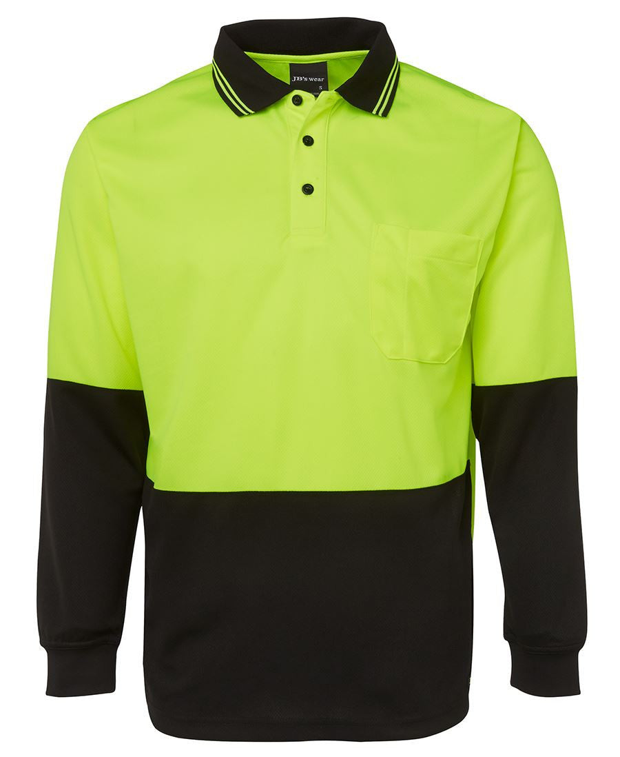 JB's Wear-JB's Hi Vis Long Sleeve Trad Polo - Adults-Lime/Black / XS-Uniform Wholesalers - 2