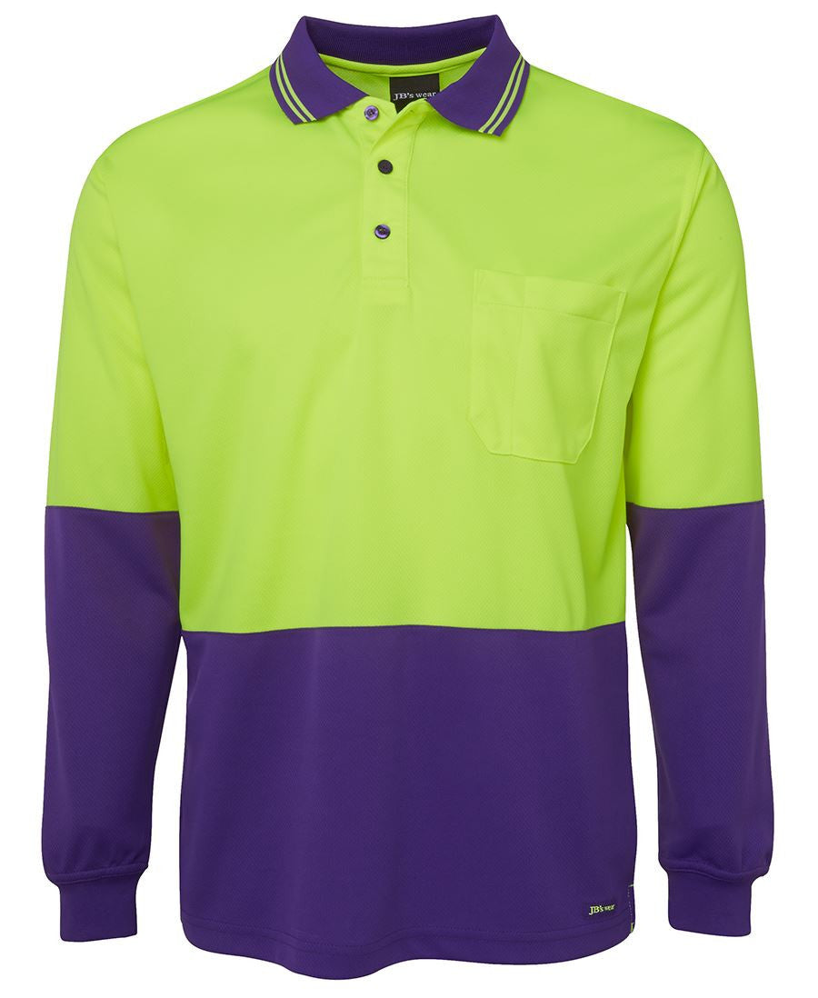 JB's Wear-JB's Hi Vis Long Sleeve Trad Polo - Adults-Lime/Purple / XS-Uniform Wholesalers - 10