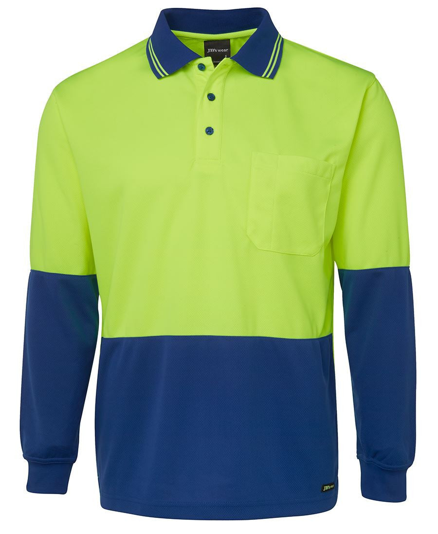 JB's Wear-JB's Hi Vis Long Sleeve Trad Polo - Adults-Lime/Royal / XS-Uniform Wholesalers - 7