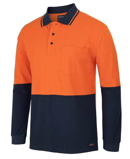 JBs Wear Hi Vis L/S Cotton Pique Trad Polo (6HVQL)
