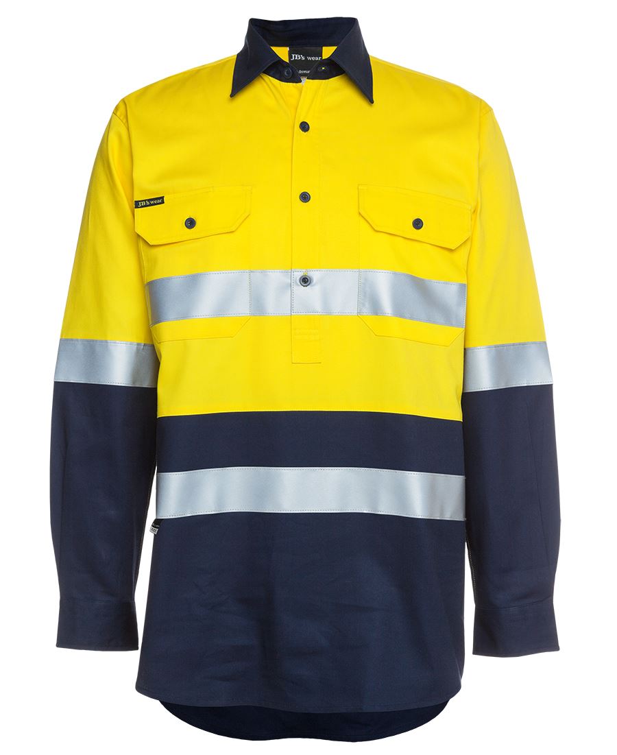 JBs Wear Hi Vis (D+N) Close Front L/S Shirt 190g - Adults (6HWCF)