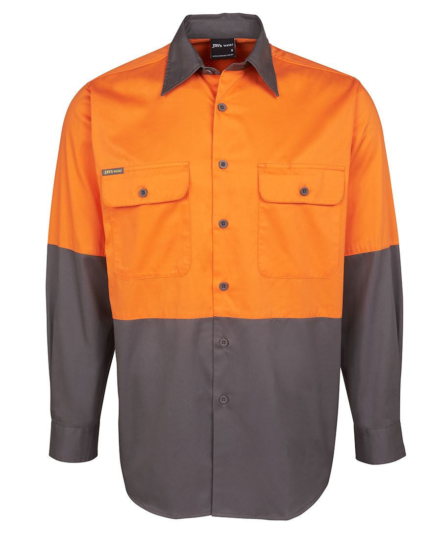 JB's Wear-Jb's Hi Vis Long Sleeve 150g Shirt - Adults-Orange/Charcoal / 3XS-Uniform Wholesalers - 2