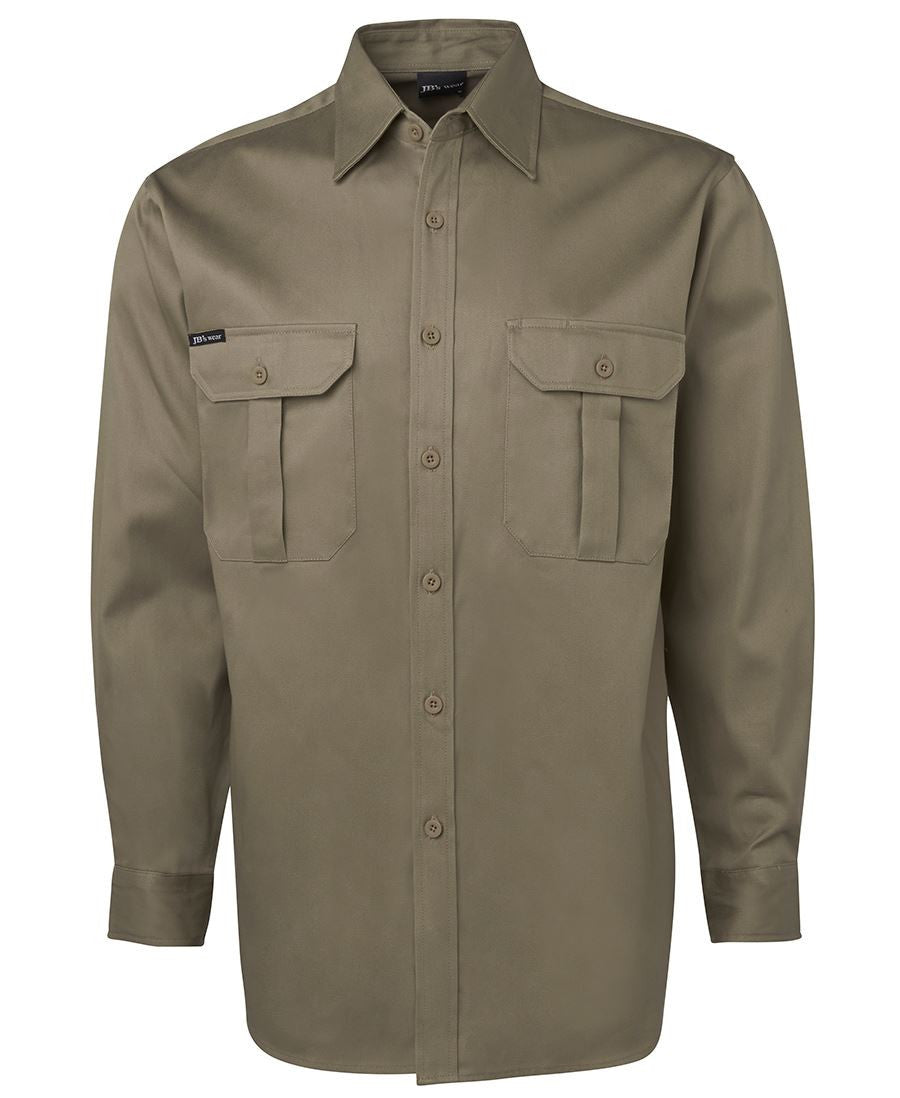 JB's Wear-Jb's Long Sleeve 190g Work Shirt-Khaki / S-Uniform Wholesalers - 2