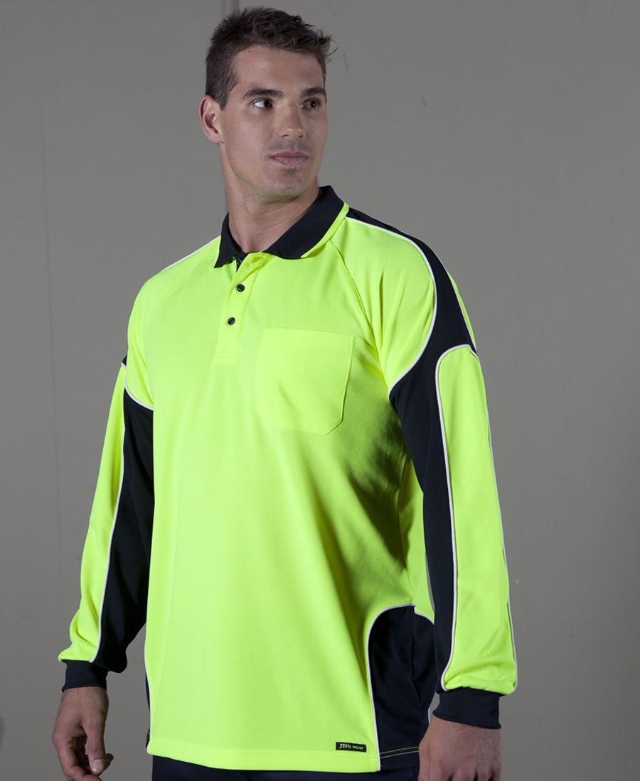 JB's Wear-JB's Hi Vis Long Sleeve Arm Panel Polo - Adults--Uniform Wholesalers - 1