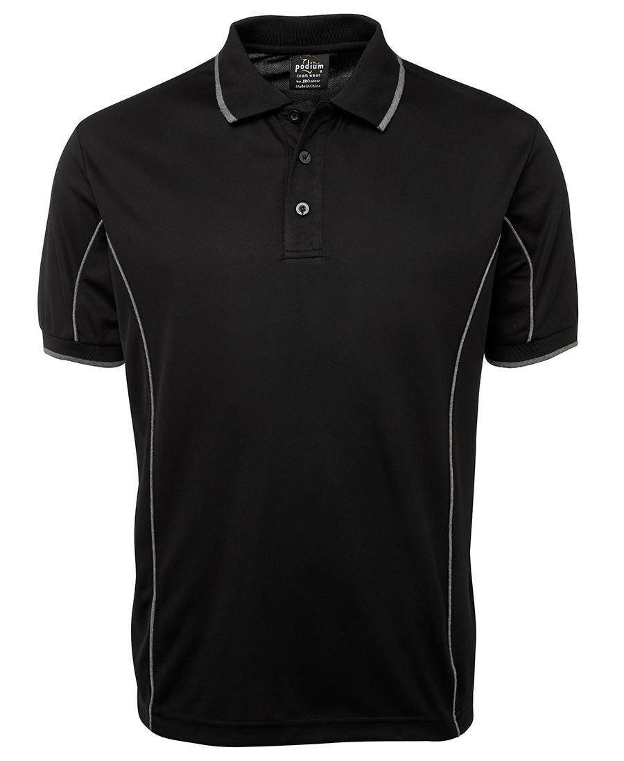 JB's Wear-JB's Podium Short Sleeve Piping Polo - Adults 2nd (10 Colour)-Black/Grey / S-Uniform Wholesalers - 3