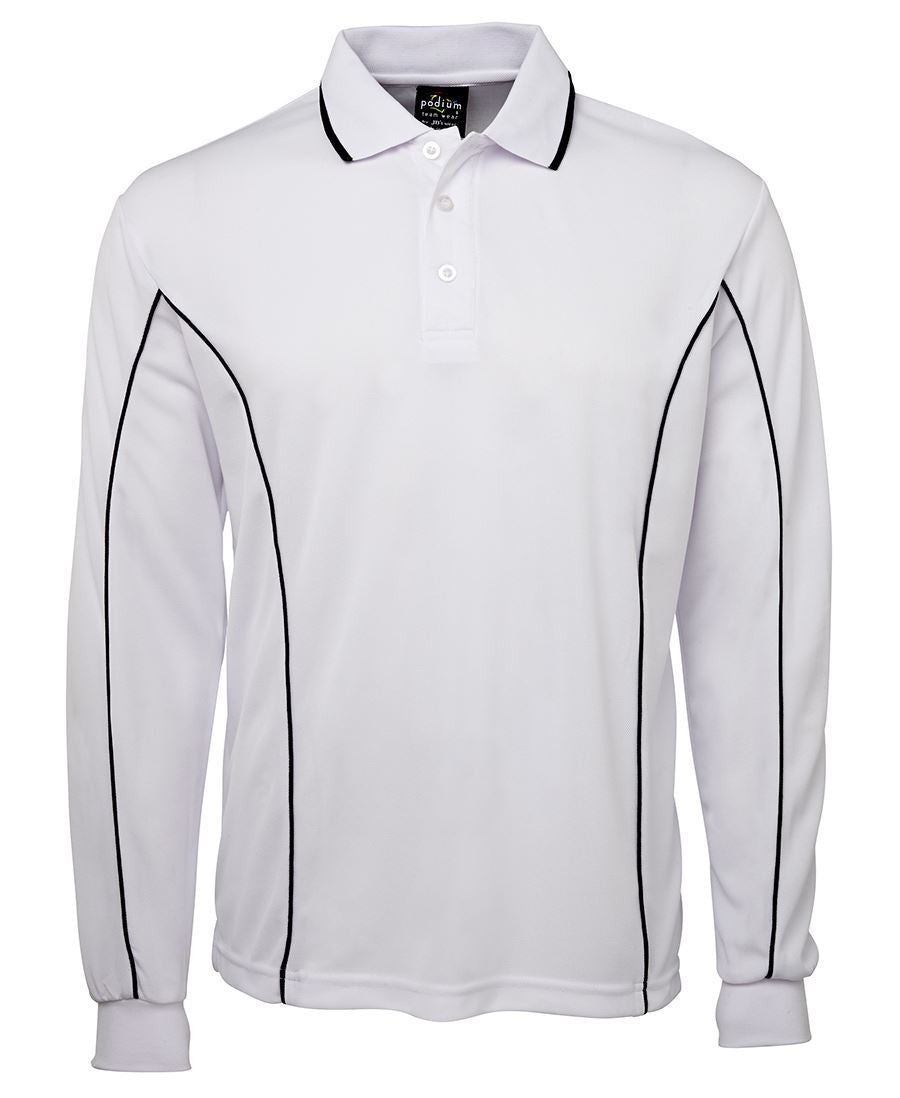 JB's Wear-Jb's Adults Podium Long Sleeve Piping Polo-White/Navy / 12-Uniform Wholesalers - 4
