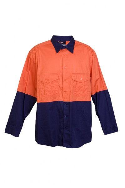 Ramo-Ramo 100% Combed Cotton Drill Long Sleeve Shirts-Orange/Navy / XS-Uniform Wholesalers - 1