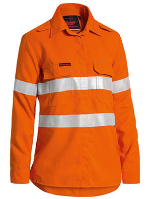 Bisley Workwear-Bisley Tencate tecasafe® women's taped hi vis fr lightweight vented long sleeve shirt-6 / Orange-Uniform Wholesalers