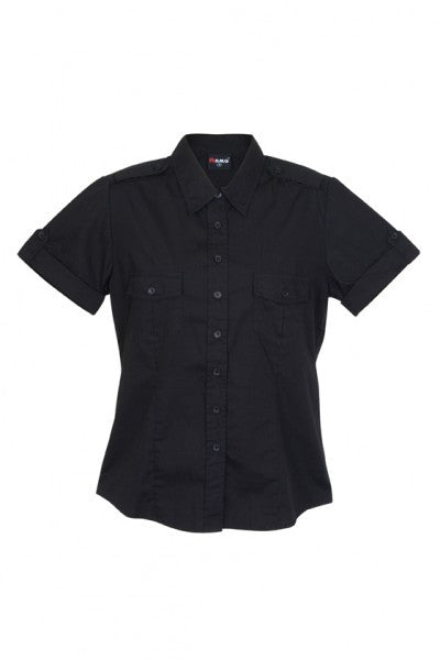 Ramo-Ramo Ladies Military Short Sleeve Shirt-Black / 8-Uniform Wholesalers - 2