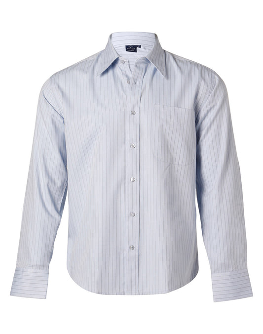 Winning Spirit Men's Herringbone Pin Stripe Long Sleeve Shirt (BS17)