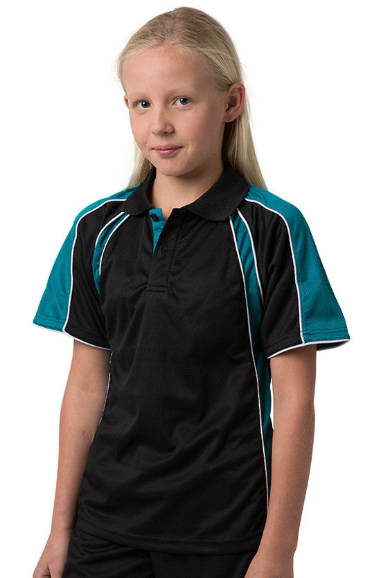Be Seen-Be Seen Kids Polo Shirt With Contrast Sleeve Edge Piping-Black-Deep Teal-White / 6-Uniform Wholesalers - 2
