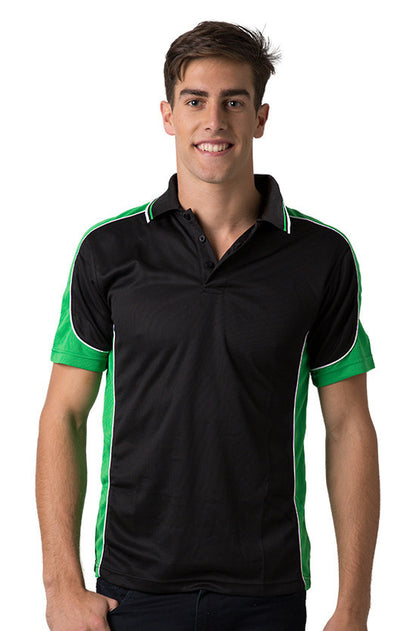 Be Seen-Be Seen Men's Polo Shirt With Striped Collar 1st( 10 Color All Black )-Black-Emerald-White / XS-Uniform Wholesalers - 1